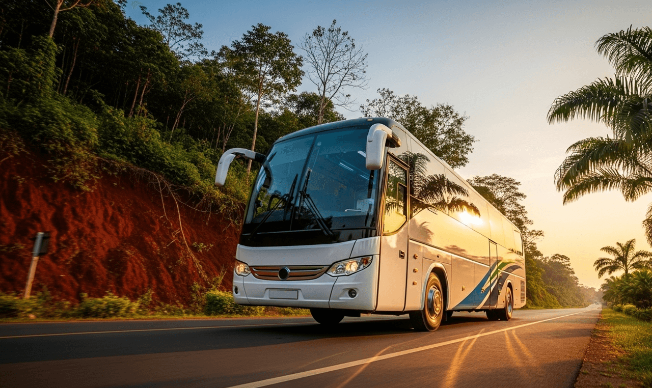 Travel bus on a road in Cameroon
